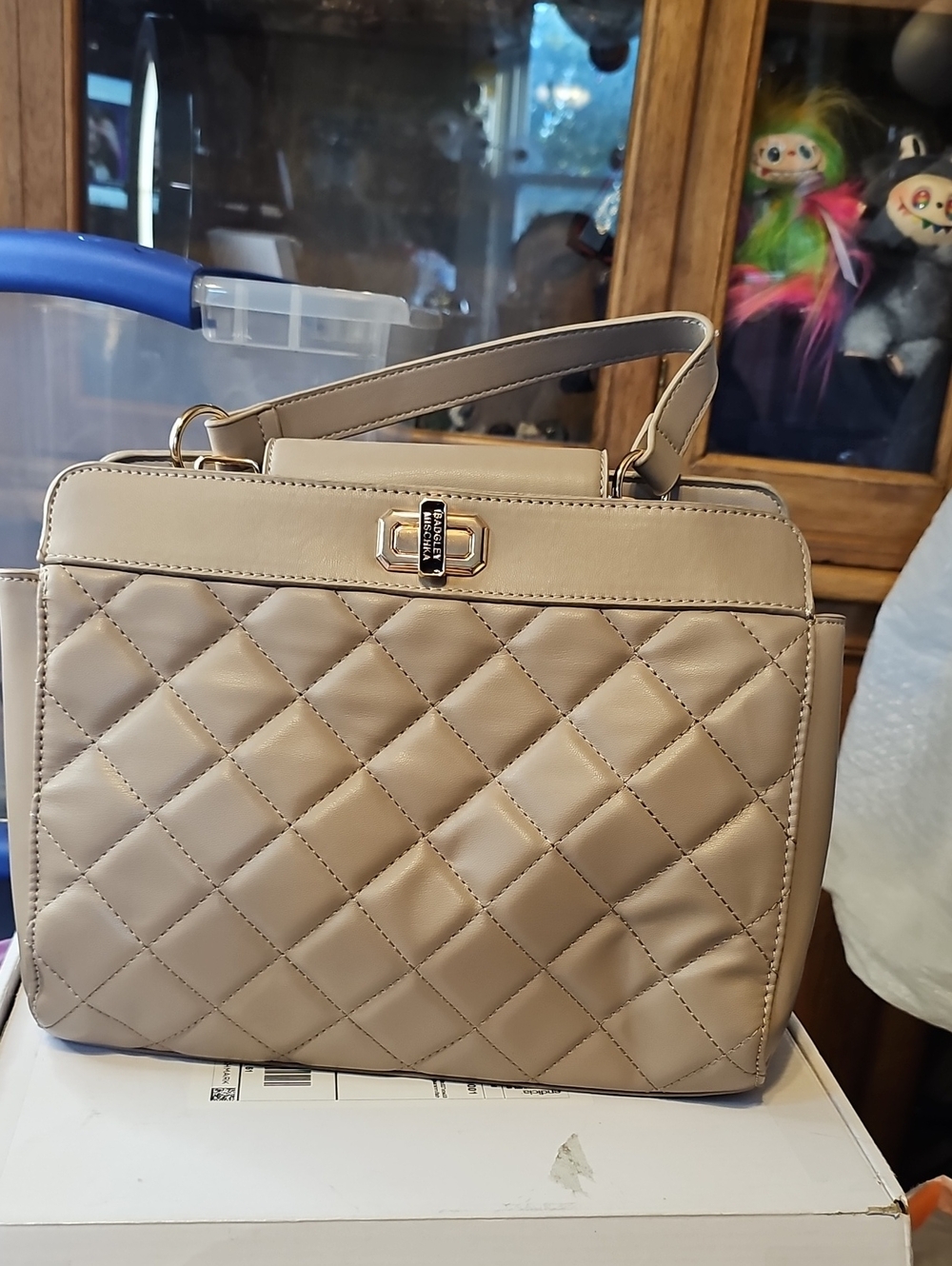 Badgley Mischka Quilted Top-Handle Satchel - Taupe